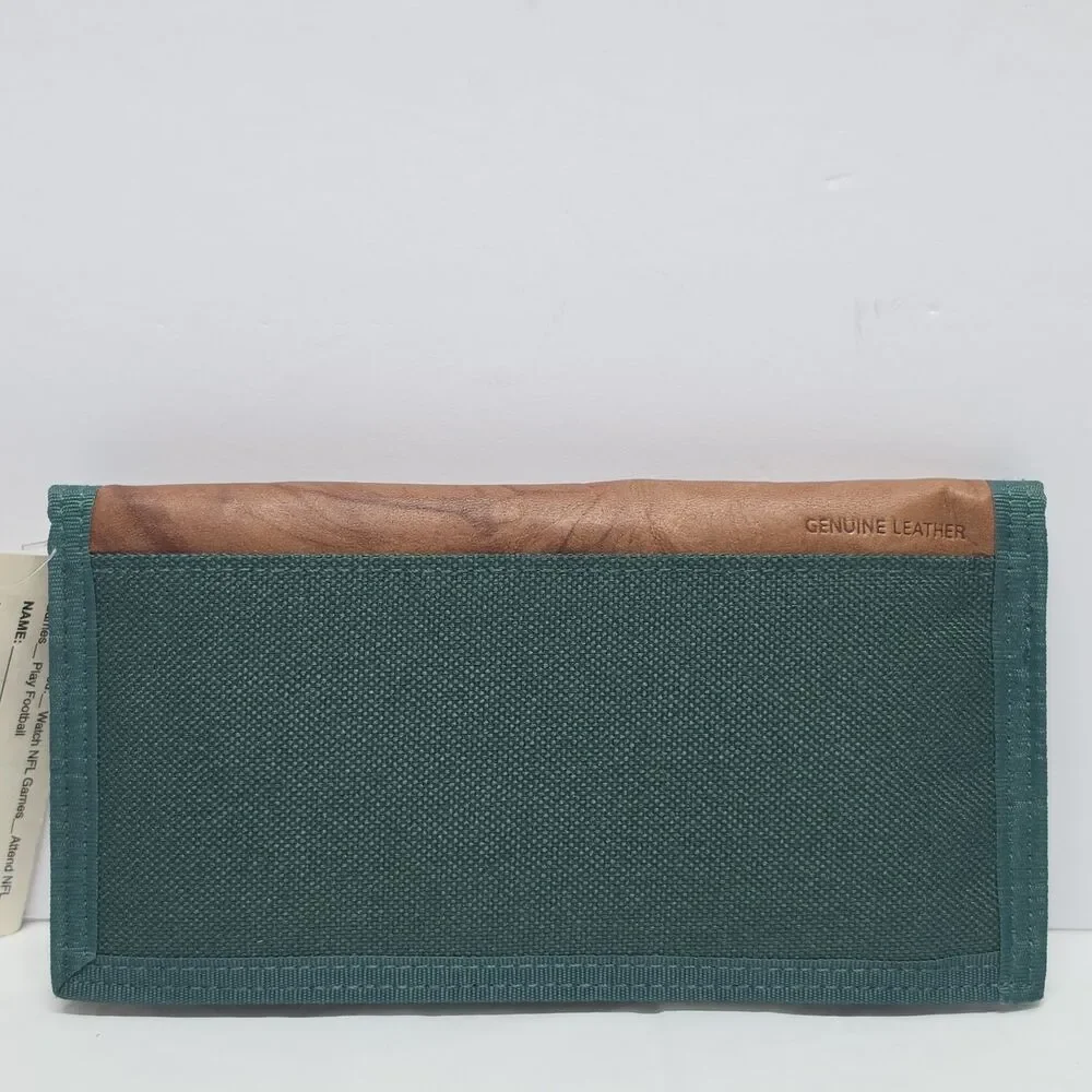 Vintage Green Bay Packers Premium Brown Leather And Canvas Checkbook Wallet NWT
